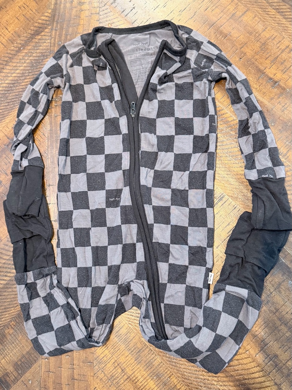 Little Sleepies Checkerboard One-Piece Zippy - Black & Gray